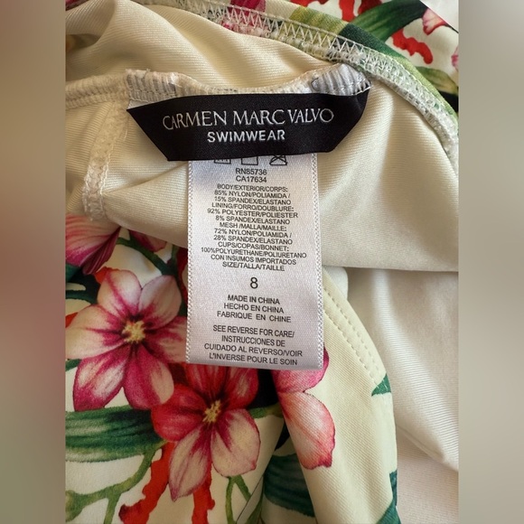Carmen Marc Valvo One Piece Swim Suit Women’s SZ 8 Floral V Neck Adjustable - Picture 5 of 9